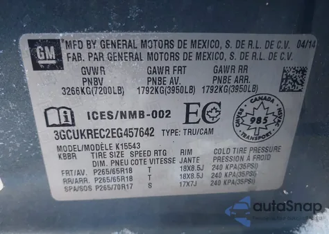 2014 Chevrolet Silverado 1500 1Lt/2Lt из США, поврежденный, VIN 3GCUKREC2EG457642